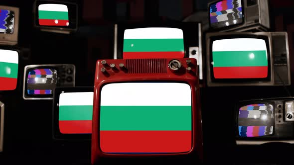 Flag of Bulgaria on Retro TVs. 4K.