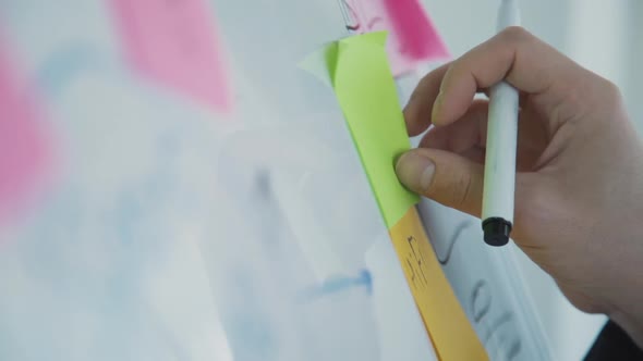 Man Hand Attaching Sticky Note To Task Board in Office