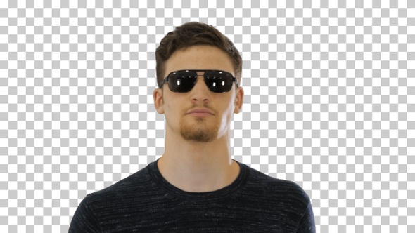 Blind young man with stick walking, Alpha Channel alt