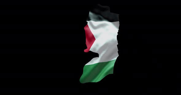 Palestine national flag background with country shape outline. Alpha channel animation alt