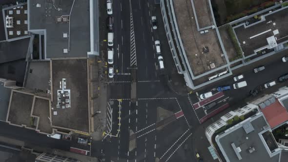 AERIAL: Slow Overhead Shot of Cologne City in Germany  alt