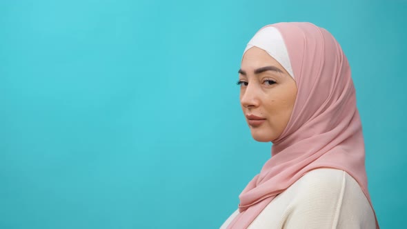 Close Up Side View Profile Charming Beautiful Young Arabian Asian Muslim Woman in Abaya Hijab Turn
