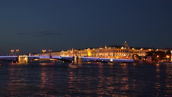 The Palace Bridge Near the Hermitage at Night St. Petersburg