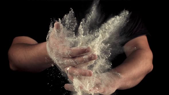 Super Slow Motion Man Cleans His Hands of Flour alt