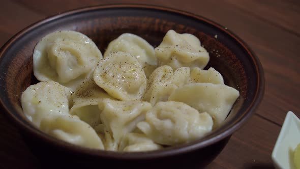 Dumplings - Russian National Dish Close Up.