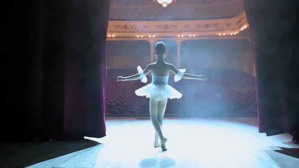 Curtain Opens As Young Ballerina Entering Stage