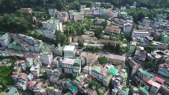 City of Gangtok in Sikkim India seen from the sky alt