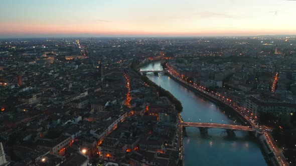 Aerial Footage above Beautiful River at Verona During Sunset