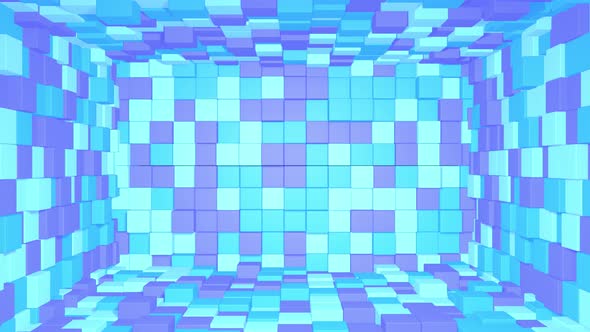 Abstract room interior with blue purple cubes alt