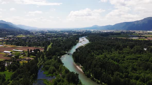 Canada British Columbia Chilliwack BC Aerial Drone, mountain, river, trees, nature. 4k 60p. alt