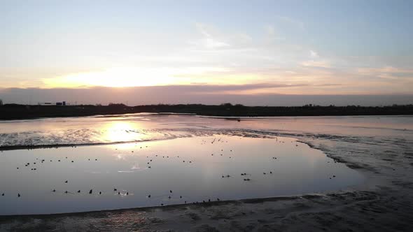 Sunset Reflection On Calm Freshwater Tidal At Crezeepolder In Hendrik-Ido-Ambacht, Netherlands. - ae alt
