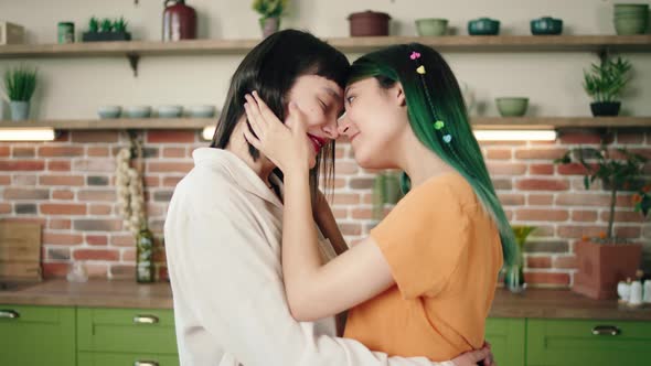 Two Lesbians at Home Girl Eating Fruit and Food alt