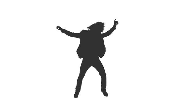 Silhouette of Young Man Dancing Crazy Dance
