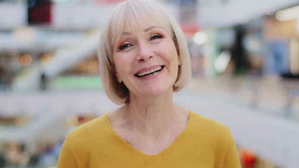 Female Portrait Closeup Cute Funny Mature Woman Having Fun Indoors Middleaged Caucasian Happy alt