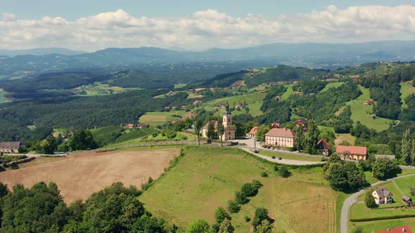 Aerial View of Austrian Vilage Kitzeck in Vineyard Region of Styria.