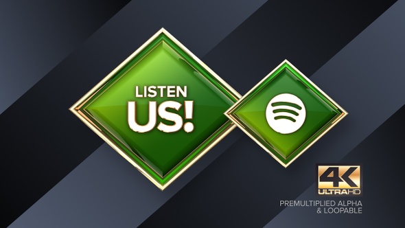 Spotify Listen Us! Rotating Sign 4K Looping Design Element alt