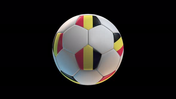 Soccer ball with flag Belgium, on black background loop alpha