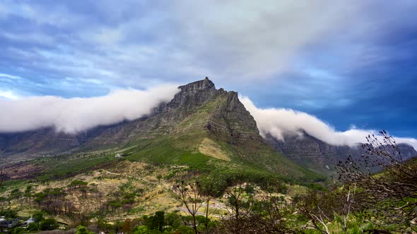 Dramatic clouds sky time-lapse of famous Table Mountain from Signal Hill, Cape Town, South Africa