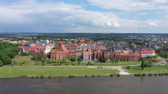 Grudziadz, Poland. Aerial view of historic old town
