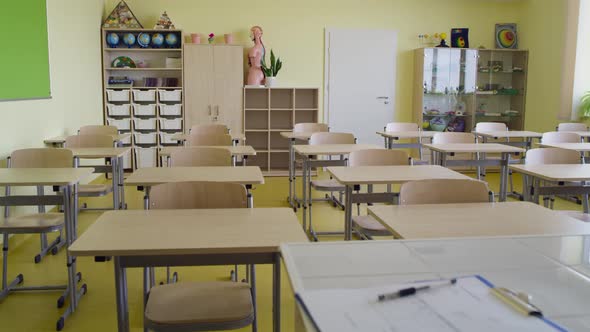 Video of empty classroom during a pandemic. Shot with RED helium camera in 8K alt