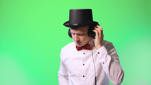 Young Man Artist Music Dj in a Hat and Bowtie Performer Chromakey