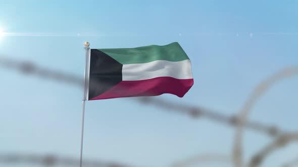 Kuwait Flag Behind Border alt