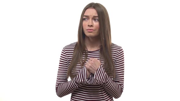 Slowmo Worried Anxious Timid Insecure Woman Having Trouble Standing Nervous Licking Lips Nervously alt