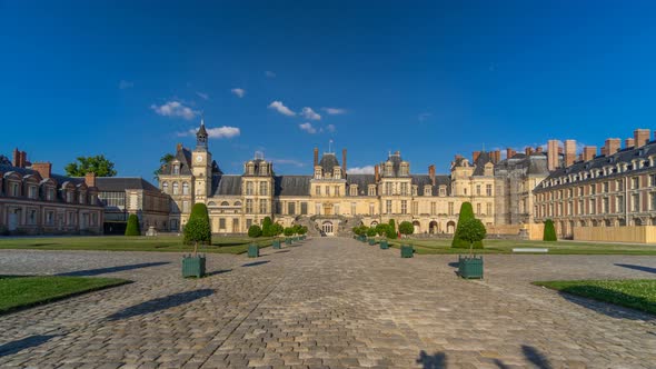 Beautiful Medieval Landmark - Royal Hunting Castle Fontainbleau Timelapse Hyperlapse. alt