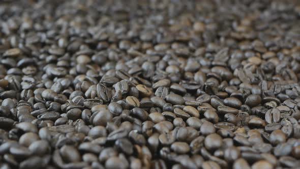 Roasted Coffee Beans Closeup Dolly Shot