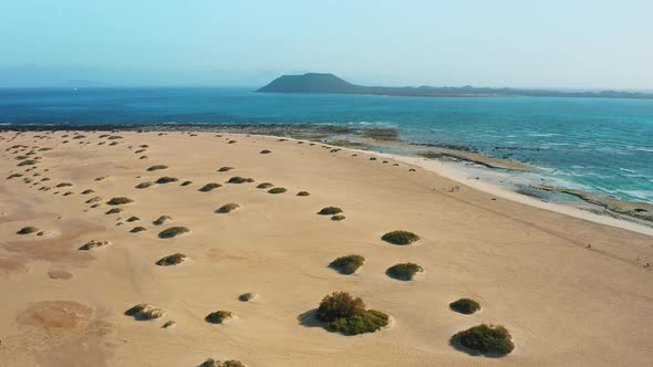 Aerial View of Uninhabited Lobos Island Near Fuerteventura in Atlantic Ocean alt