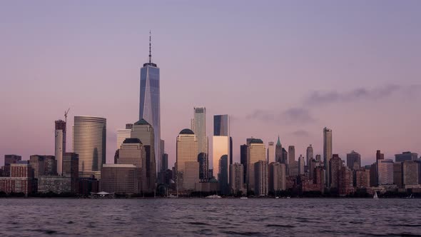 Lower Manhattan New York City Skyline Day to Night Sunset alt