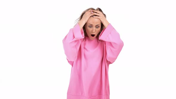 Crazy Woman Shocked Having Bad News Screaming No Shaking Head Isolated alt