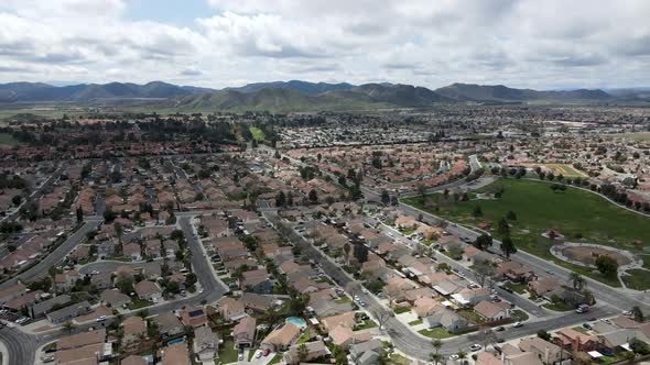 Aerial View of Hemet City in the San Jacinto Valley in Riverside County California alt