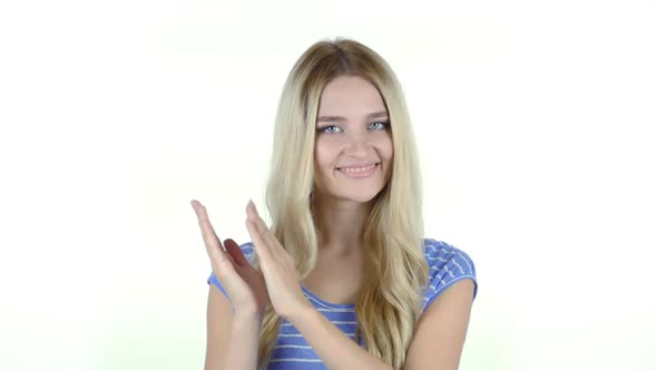 Woman  Clapping , White Background alt