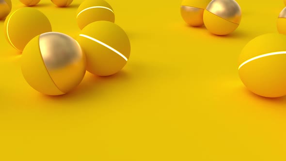 Falling and rolling 3d yellow spheres