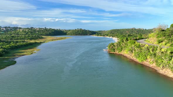 Aerial View of Lagoon with Beautiful Skyline