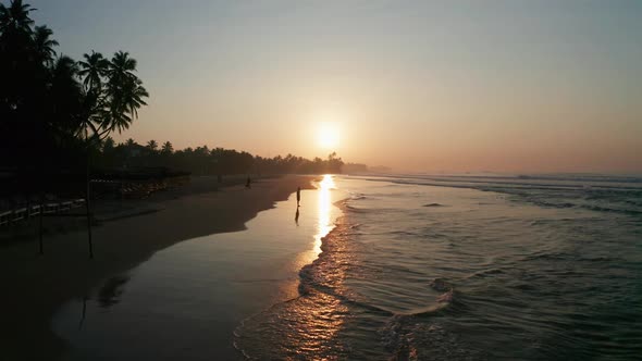 Sunrise on a Sandy Beach in the Southern Part of the Island of Sri Lanka