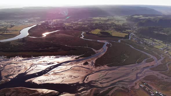 river streams on a sandy landscape aerial high altitude drone