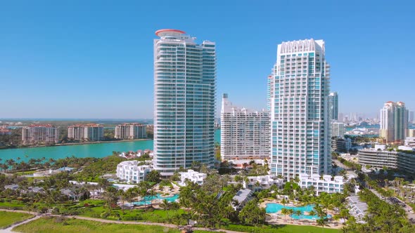 Aerial View of Skyscrapers in Miami Beach.  Shot