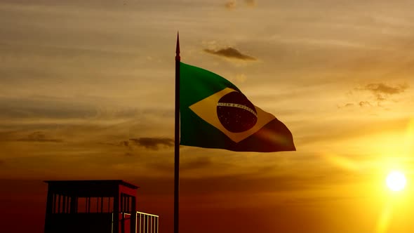 Soldier Guarding the Border Under the Brazil Flag alt