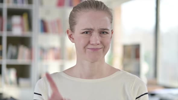 Portrait of No Gesture with Finger By Young Woman alt