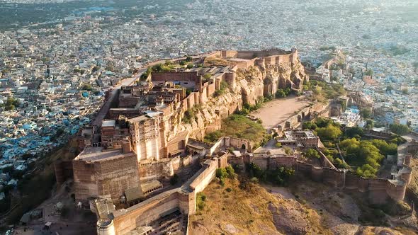 Aerial of Mehrangarh Fort in Jodhpur, Rajasthan, India alt