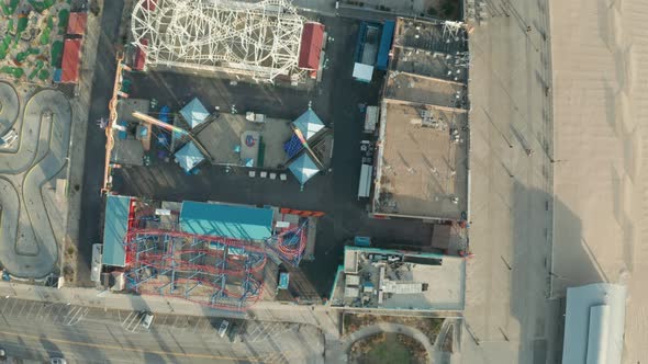 Aerial Top Down Drone Shot of Amusement Park at Coney Island During Winter