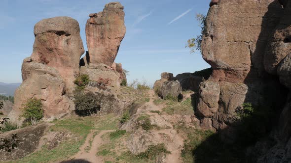 Sandstone rocks near town of Belogradchik slow tilt 4K 2160p 30fps UltraHD footage - Group of strang alt