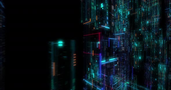 Seamless fly through of abstract circuitry with digital grid background alt