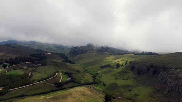Overcast Sky Over Peru's Northern Highlands At Cumbemayo Near Cajamarca City. Aerial Drone alt