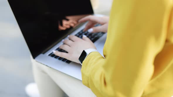 Businesswoman Hands Busy Working on Laptop Computer for Send Emails and Surf on Web Browser