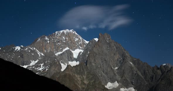 Night Star Timelapse of Mont Blanc Relflected in Checrouit Lake in Courmayeur Valle D'Aosta Italy