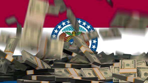 US Dollars Falling in front of Missouri State Flag alt