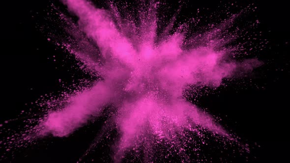 Super Slowmotion Shot of Pink Powder Explosion Isolated on Black Background at 1000Fps alt